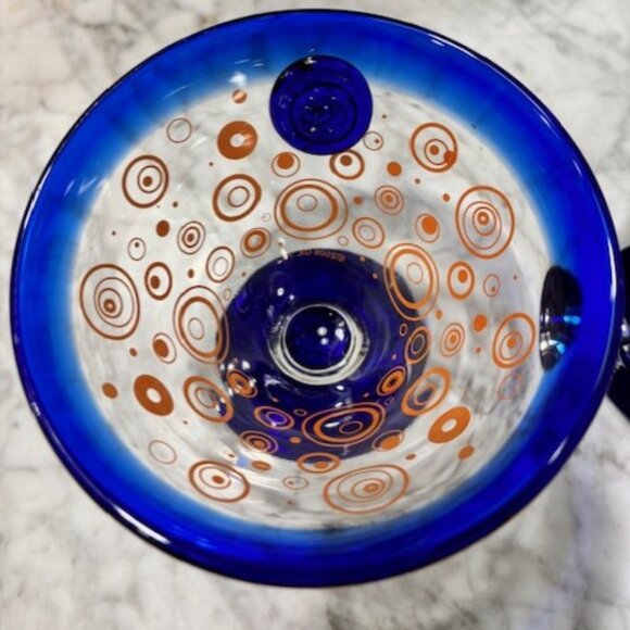 KOSTA BODA Royal Caribbean Handblown Margarita Martini Glass Cobalt OrangeYellow - Picture 3 of 6
